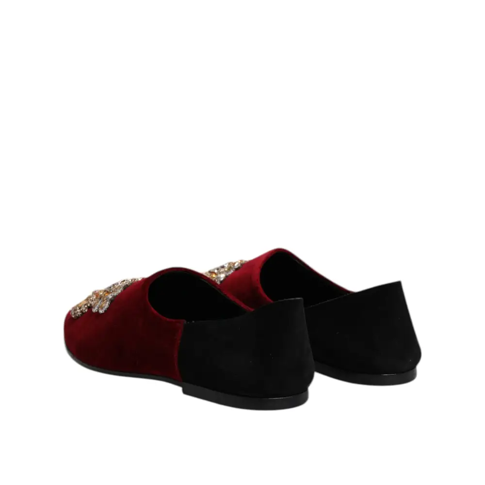 Dolce & Gabbana Schwarzer roter Samt verschönert Slip On Schuhe - EU45/US12