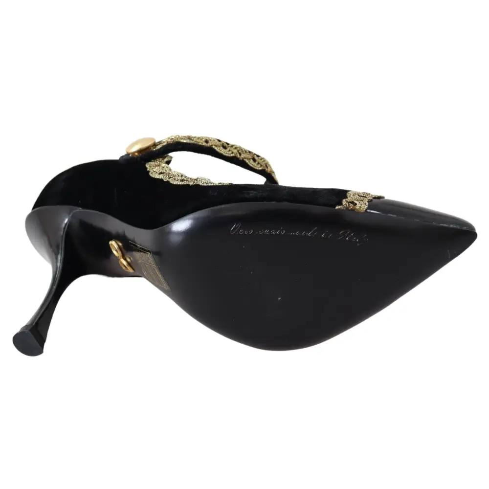 Dolce & Gabbana Schwarzer Samt Gold Mary Janes Pumps - EU35/US4.5