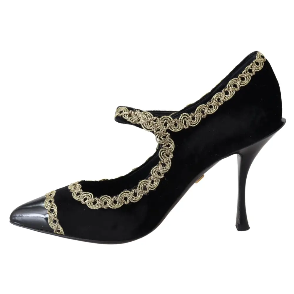 Dolce & Gabbana Schwarzer Samt Gold Mary Janes Pumps - EU35/US4.5