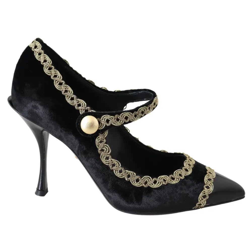 Dolce & Gabbana Schwarzer Samt Gold Mary Janes Pumps - EU35/US4.5
