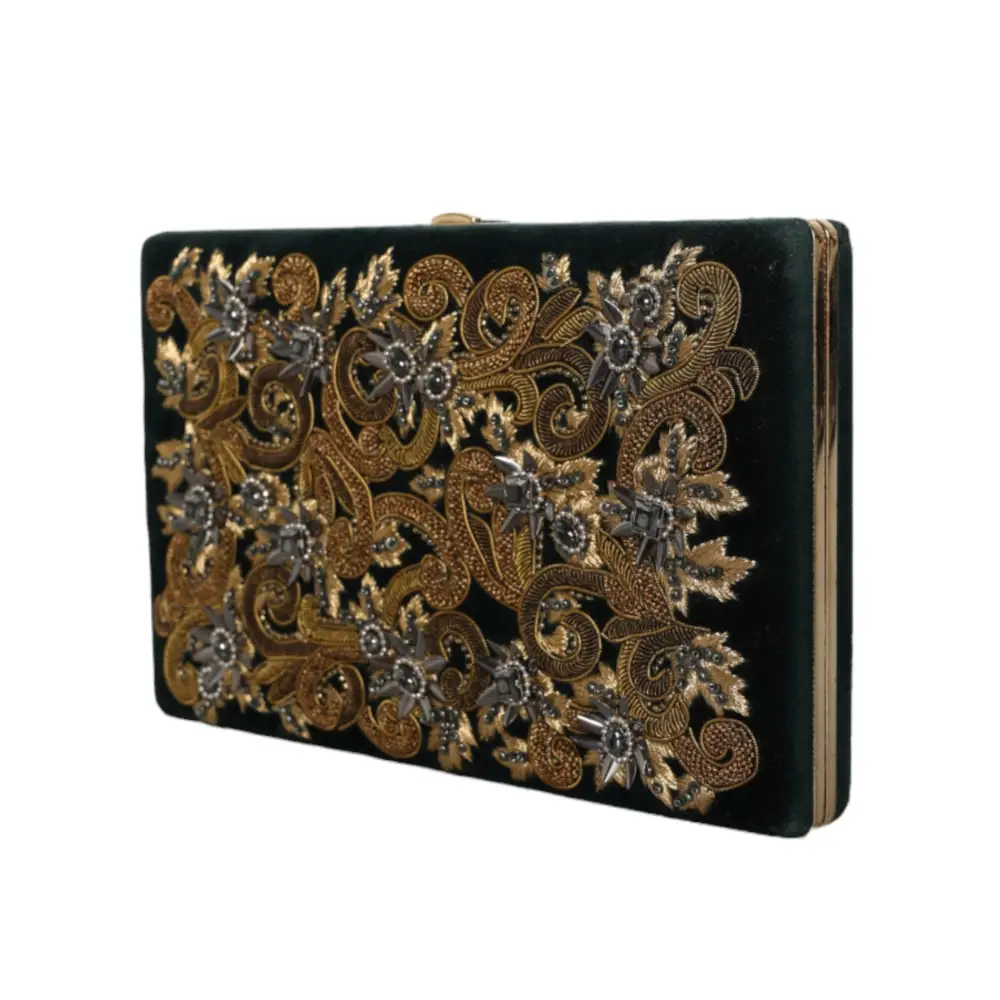 Dolce & Gabbana Schwarzer Samt Goldrahmen Clutch Abend Party Handtasche