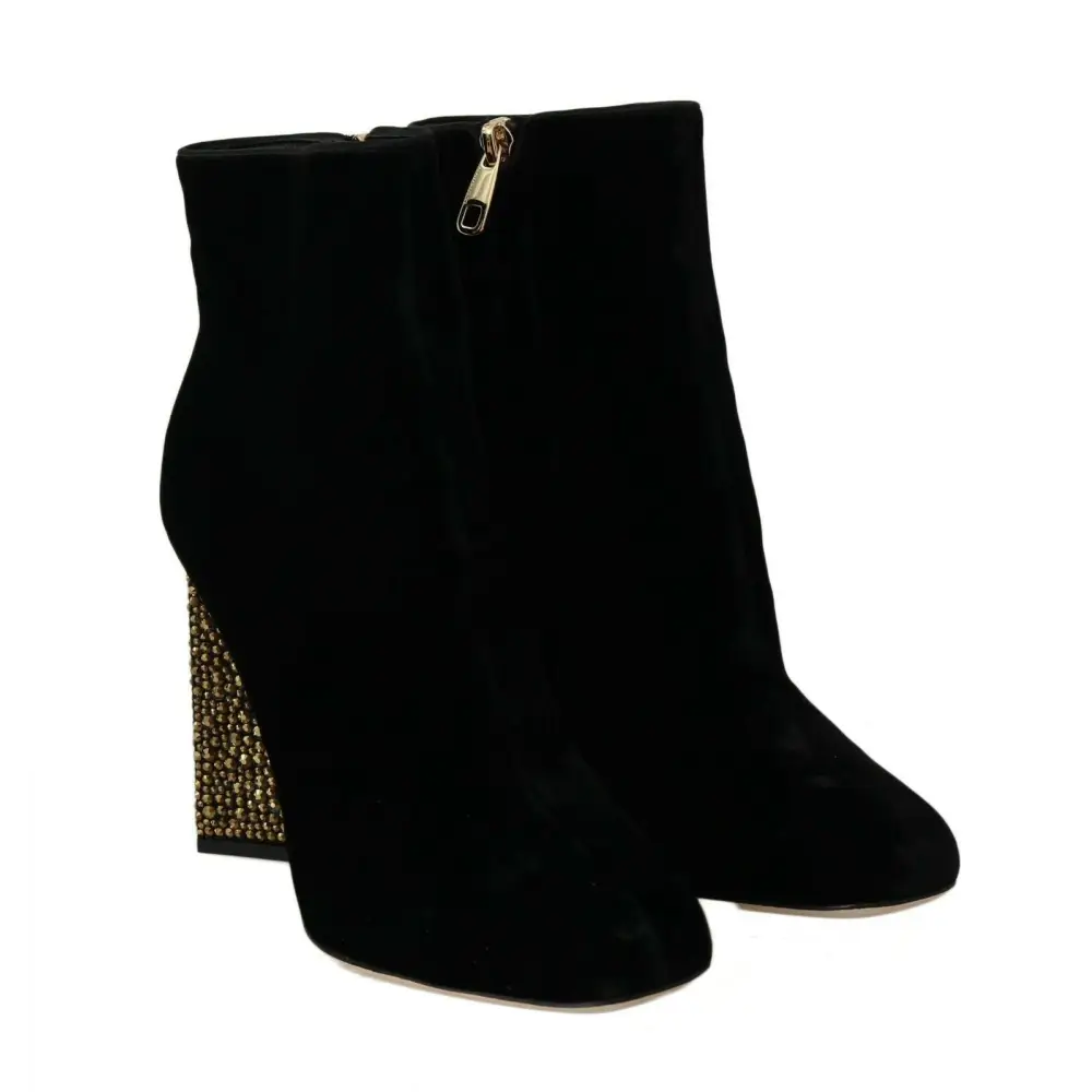Dolce & Gabbana Schwarzer Samt Kristall Quadratische Absätze Schuhe - EU40/US9.5