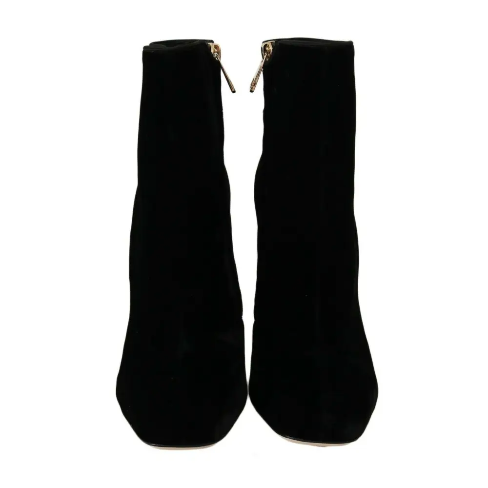 Dolce & Gabbana Schwarzer Samt Kristall Quadratische Absätze Schuhe - EU40/US9.5