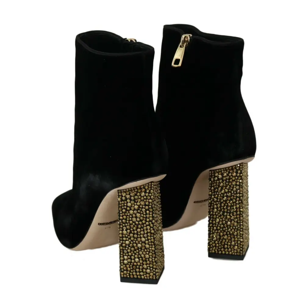 Dolce & Gabbana Schwarzer Samt Kristall Quadratische Absätze Schuhe - EU40/US9.5