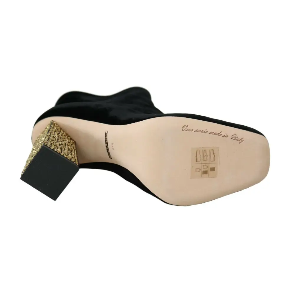 Dolce & Gabbana Schwarzer Samt Kristall Quadratische Absätze Schuhe - EU40/US9.5