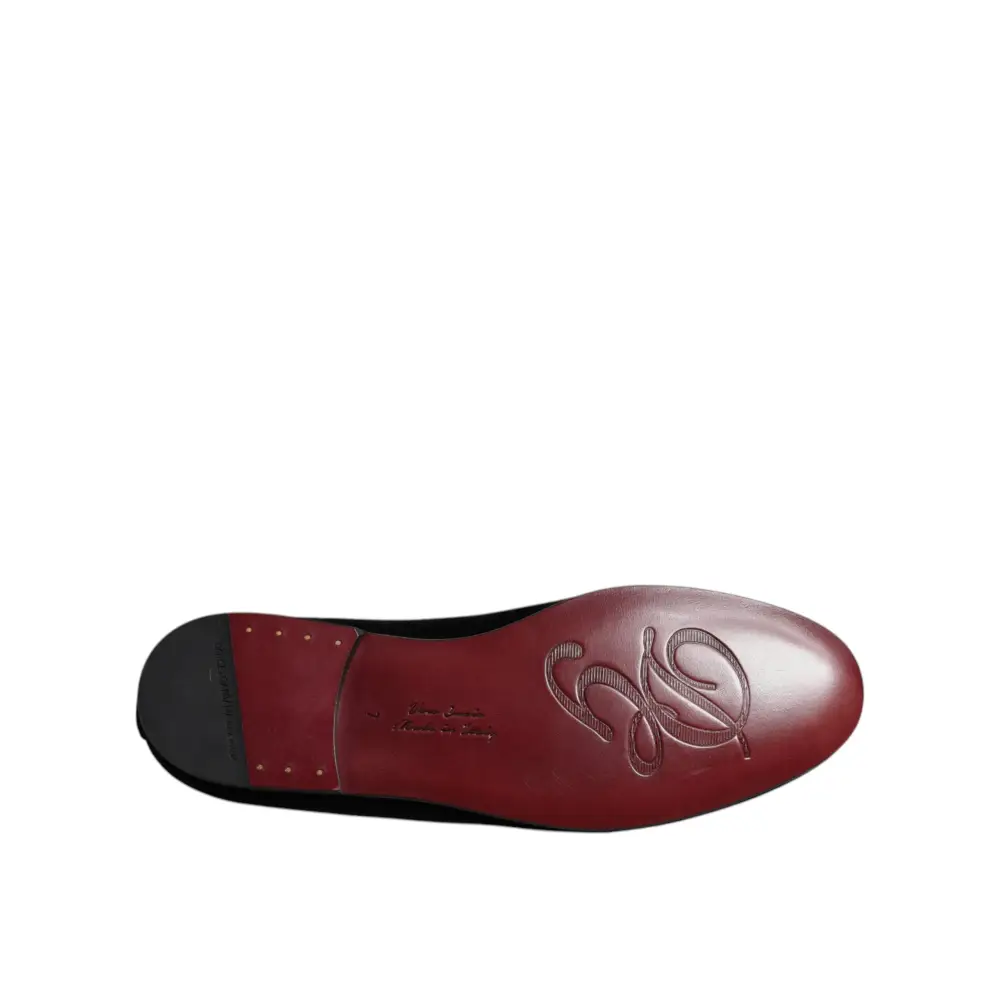 Dolce & Gabbana Schwarzer Samt Kristallkrone Loafers Formelle Kleid Schuhe