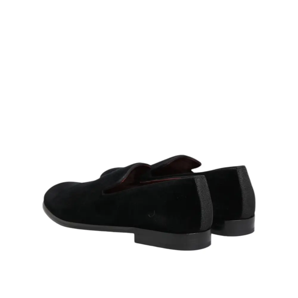 Dolce & Gabbana Schwarzer Samt Loafers Formal Männer Kleid Schuhe