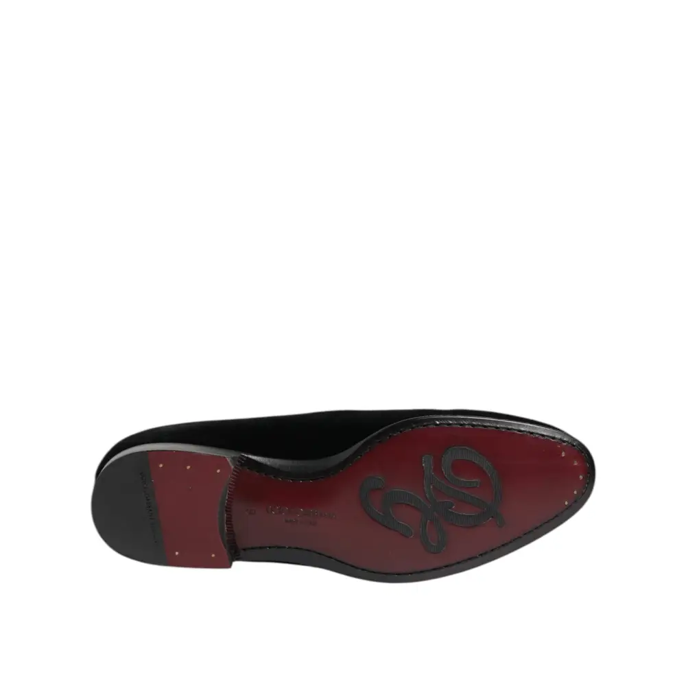 Dolce & Gabbana Schwarzer Samt Loafers Formal Männer Kleid Schuhe