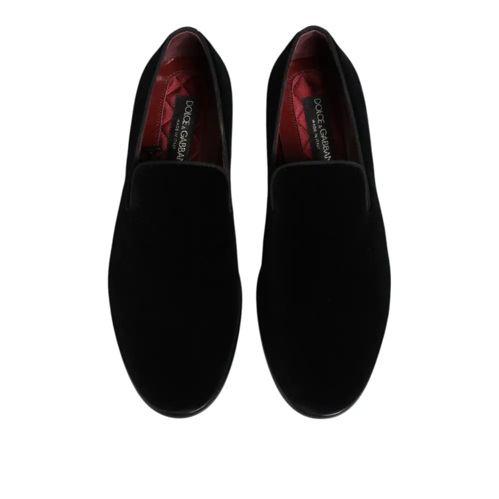 Dolce & Gabbana Schwarzer Samt Loafers Formal Männer Kleid Schuhe