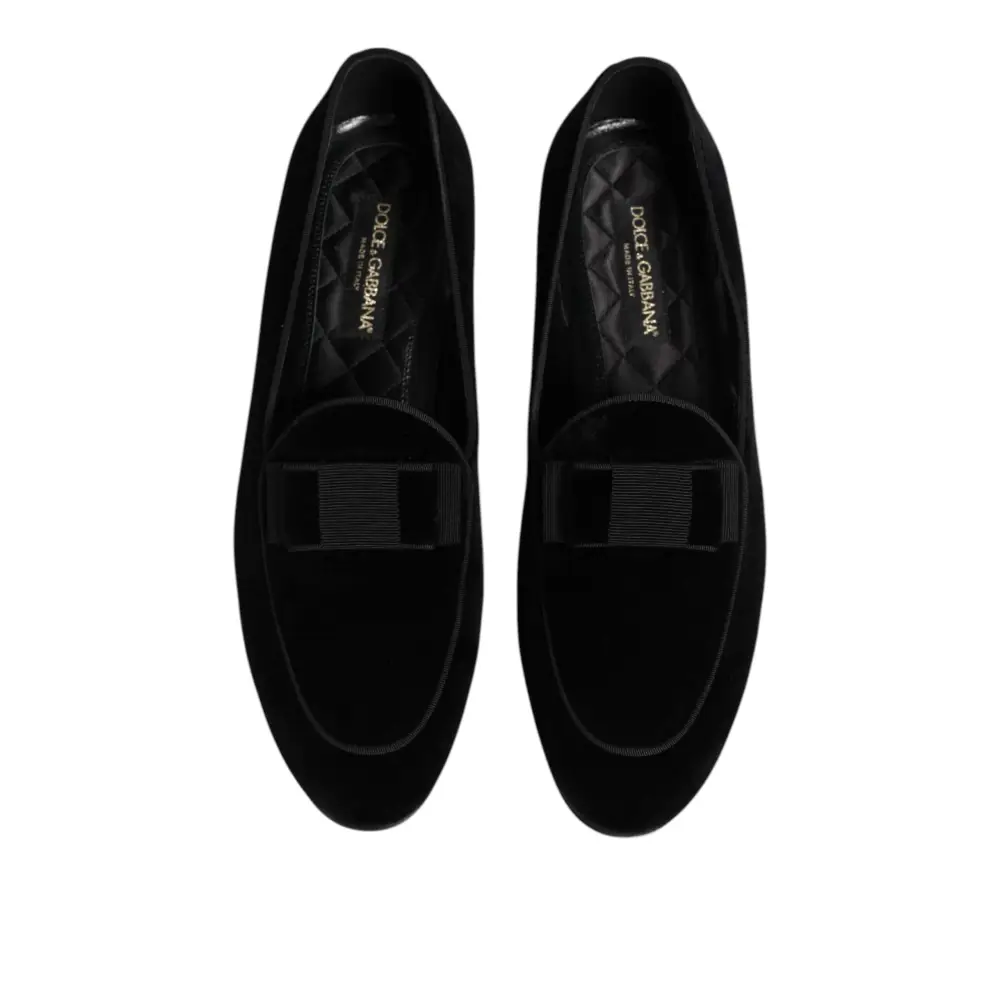 Dolce & Gabbana Schwarzer Samt Loafers Formal Männer Kleid Schuhe