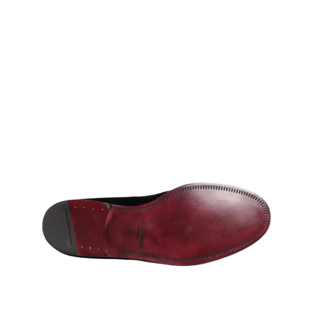 Dolce & Gabbana Schwarzer Samt Loafers Formal Männer Kleid Schuhe