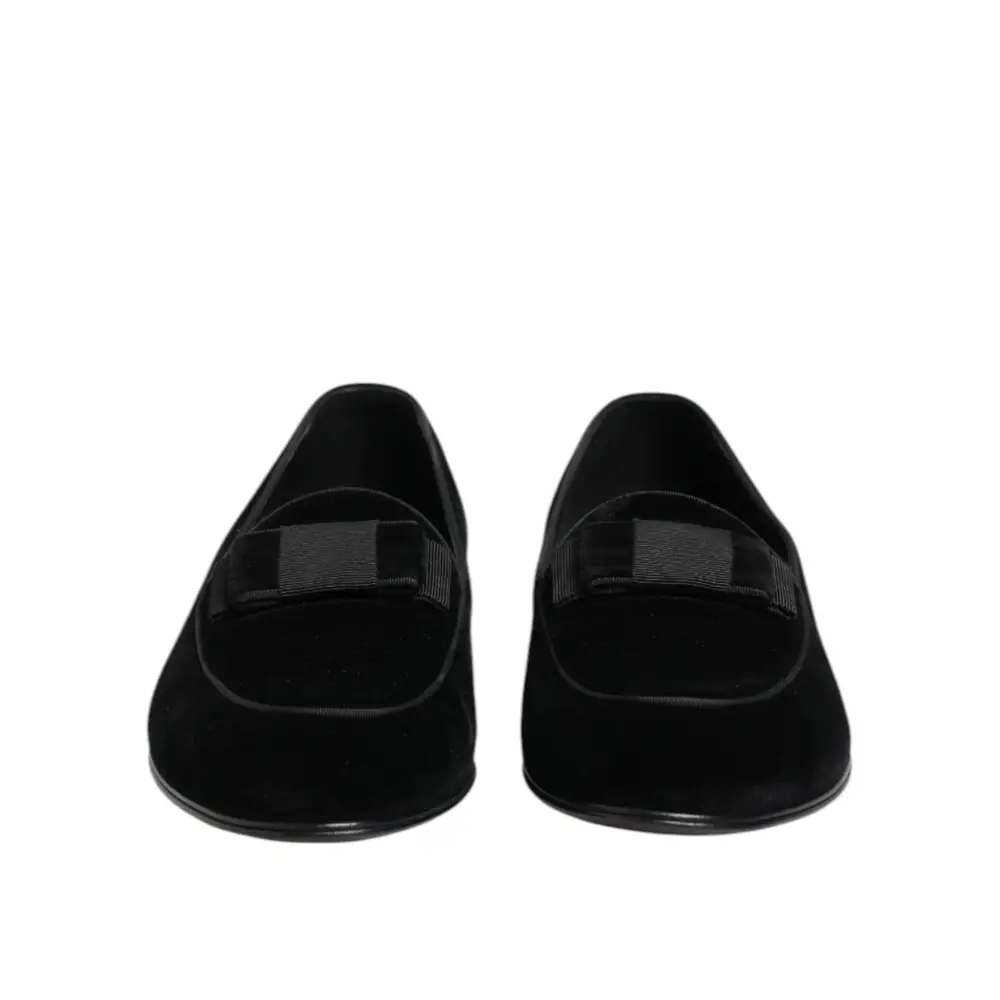 Dolce & Gabbana Schwarzer Samt Loafers Formal Männer Kleid Schuhe