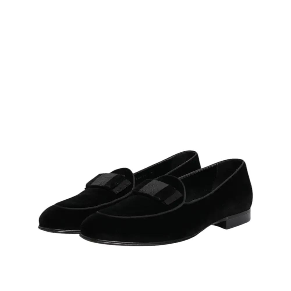 Dolce & Gabbana Schwarzer Samt Loafers Formal Männer Kleid Schuhe