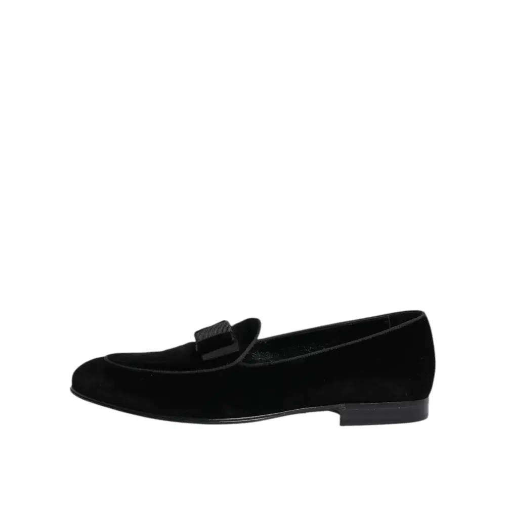 Dolce & Gabbana Schwarzer Samt Loafers Formal Männer Kleid Schuhe