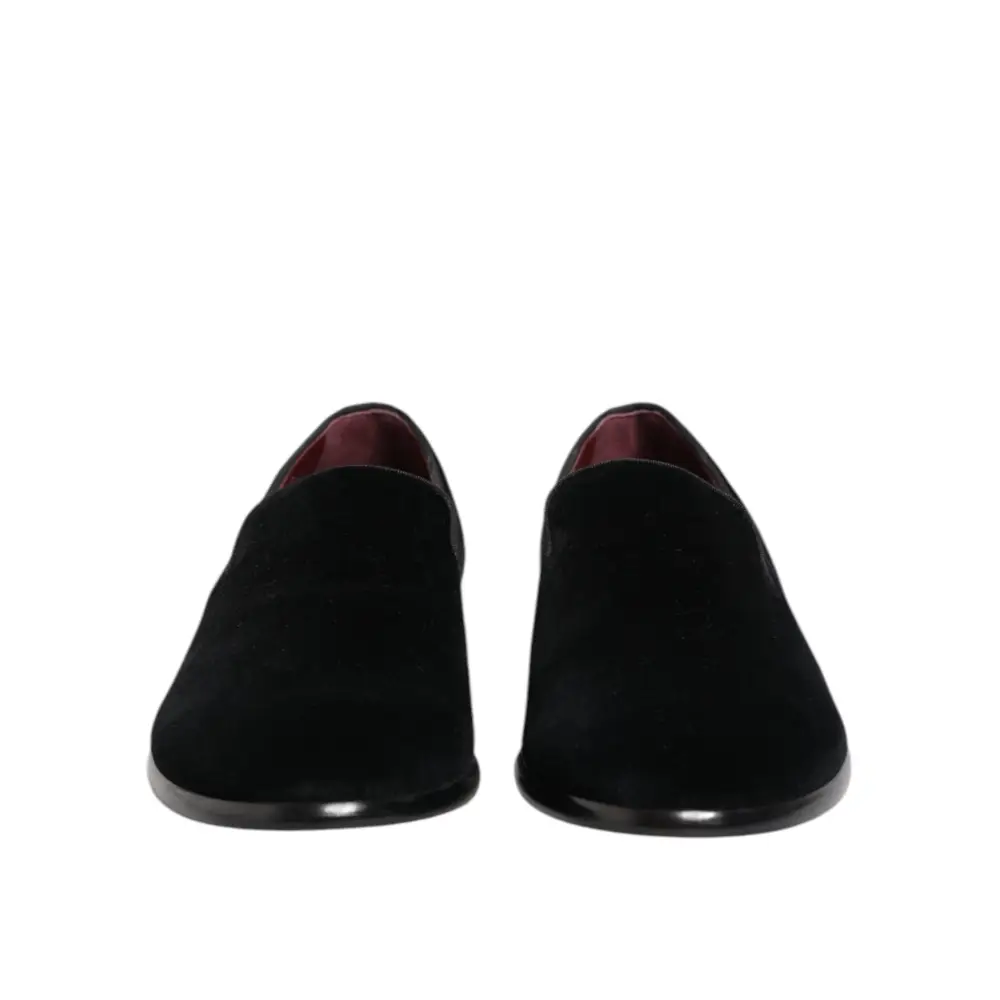 Dolce & Gabbana Schwarzer Samt Loafers Formal Männer Kleid Schuhe