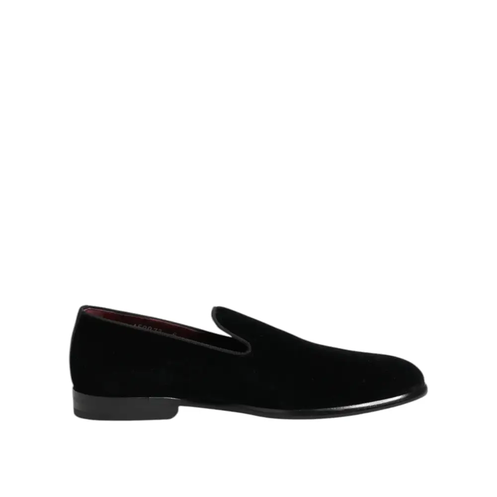 Dolce & Gabbana Schwarzer Samt Loafers Formal Männer Kleid Schuhe