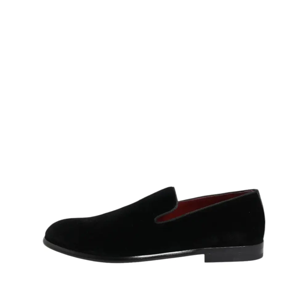 Dolce & Gabbana Schwarzer Samt Loafers Formal Männer Kleid Schuhe