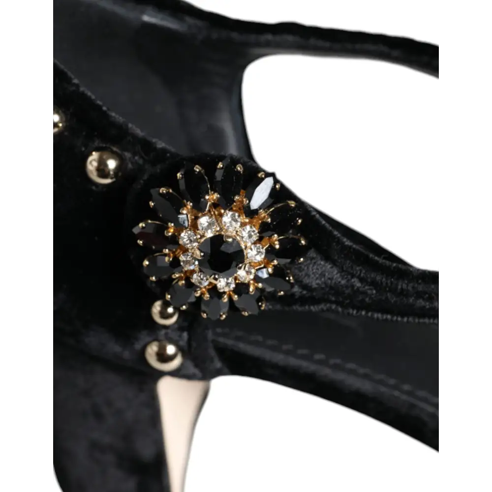 Dolce & Gabbana Schwarzer Samt Rosen Knöchelriemen Pumps Schuhe - EU37/US7