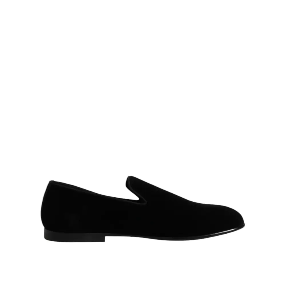 Dolce & Gabbana Schwarzer Samt Slip On Loafers Formelle Schuhe