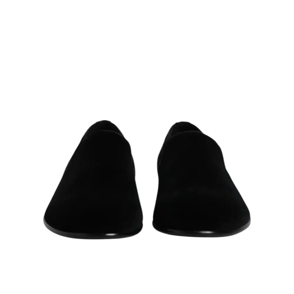 Dolce & Gabbana Schwarzer Samt Slip On Loafers Formelle Schuhe