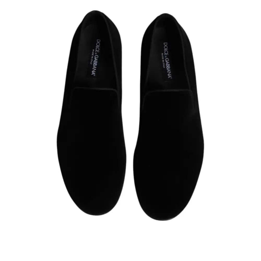 Dolce & Gabbana Schwarzer Samt Slip On Loafers Formelle Schuhe
