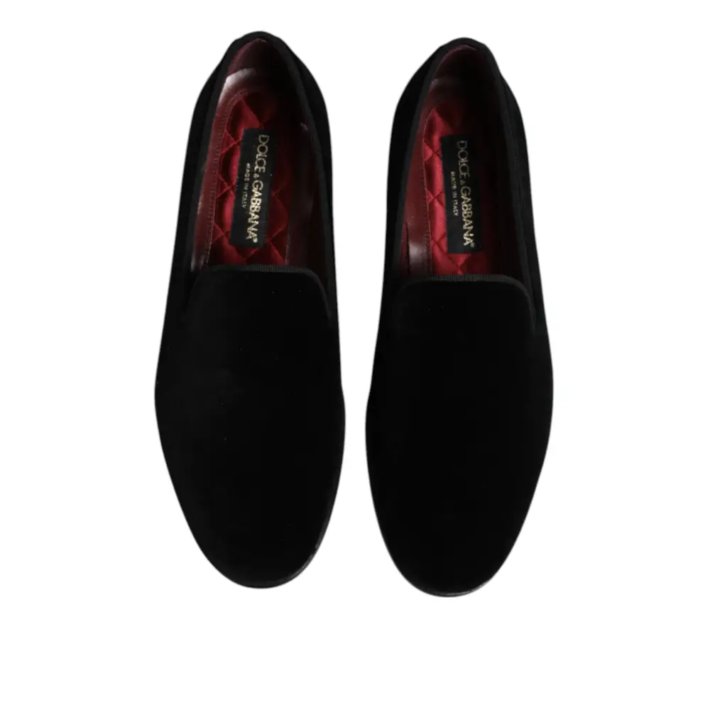 Dolce & Gabbana Schwarzer Samt Slip On Loafers Formelle Schuhe - EU40/US7
