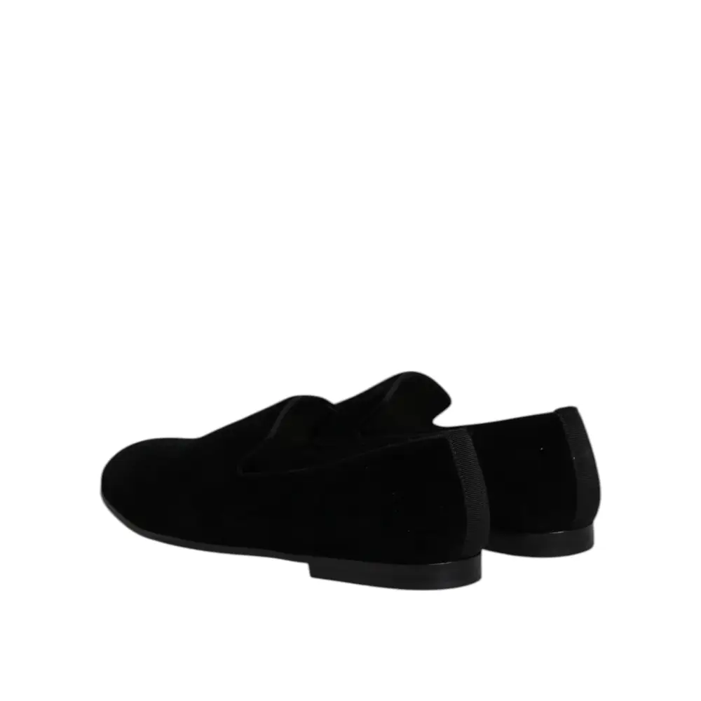 Dolce & Gabbana Schwarzer Samt Slip On Loafers Formelle Schuhe