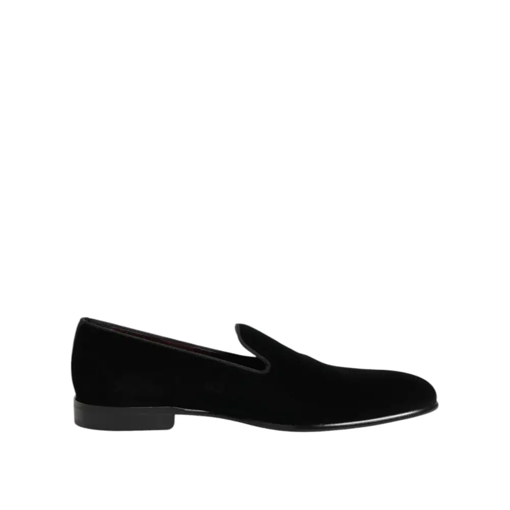 Dolce & Gabbana Schwarzer Samt Slip On Loafers Männer Formelle Schuhe