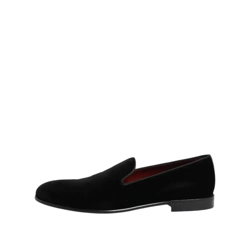 Dolce & Gabbana Schwarzer Samt Slip On Loafers Männer Formelle Schuhe
