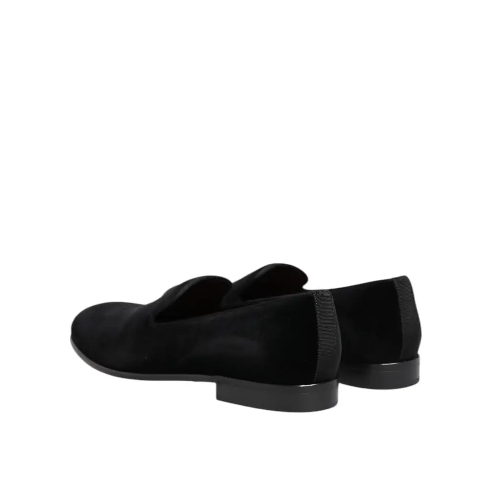 Dolce & Gabbana Schwarzer Samt Slip On Loafers Männer Formelle Schuhe