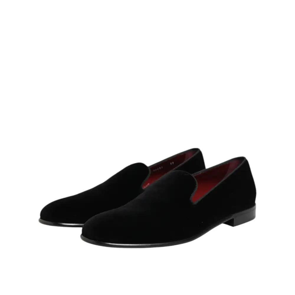 Dolce & Gabbana Schwarzer Samt Slip On Loafers Männer Formelle Schuhe
