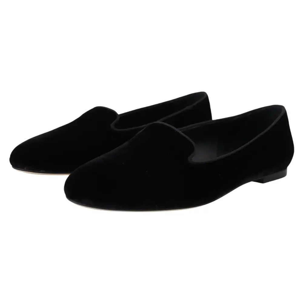 Dolce & Gabbana Schwarzer Samt Slip Ons Loafers Flats Schuhe - EU35/US4.5