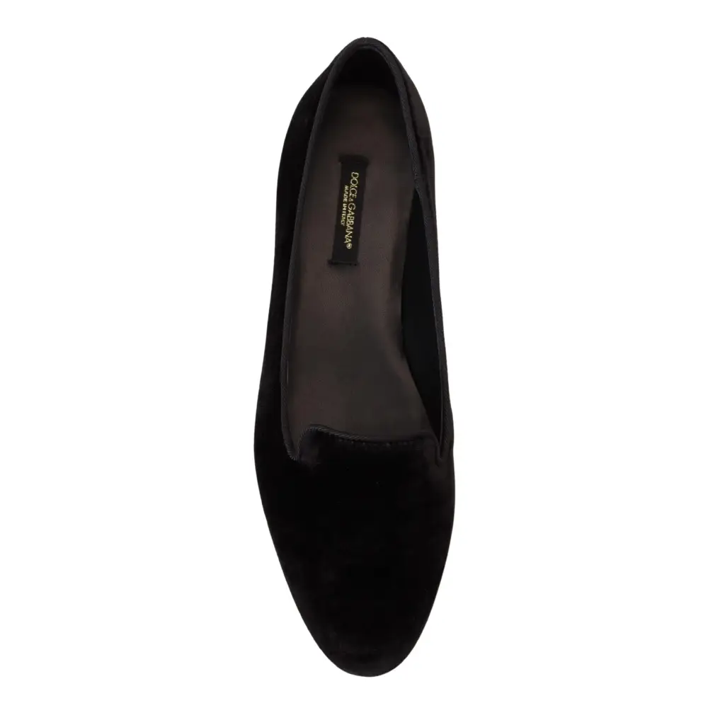Dolce & Gabbana Schwarzer Samt Slip Ons Loafers Flats Schuhe - EU35/US4.5