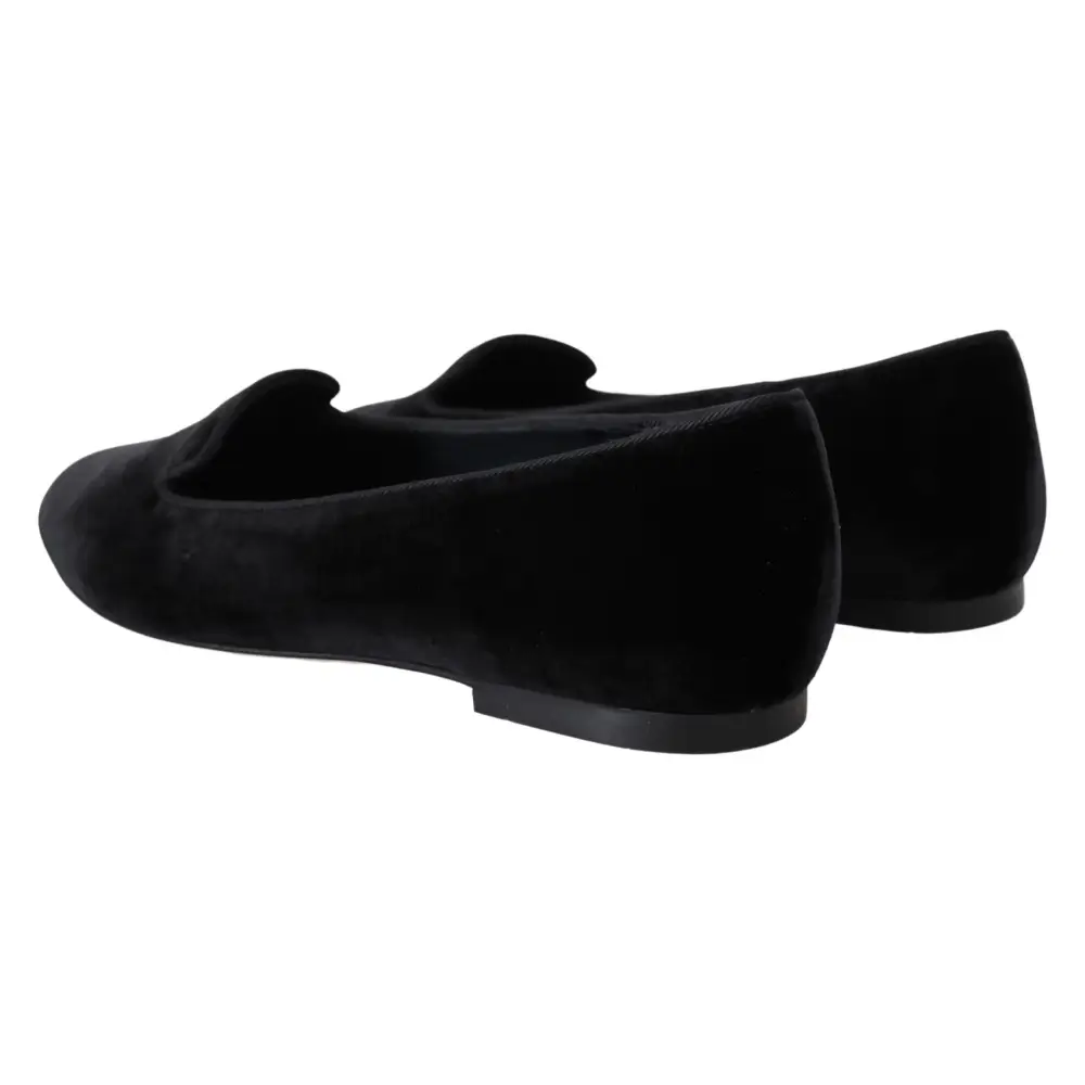 Dolce & Gabbana Schwarzer Samt Slip Ons Loafers Flats Schuhe - EU35/US4.5