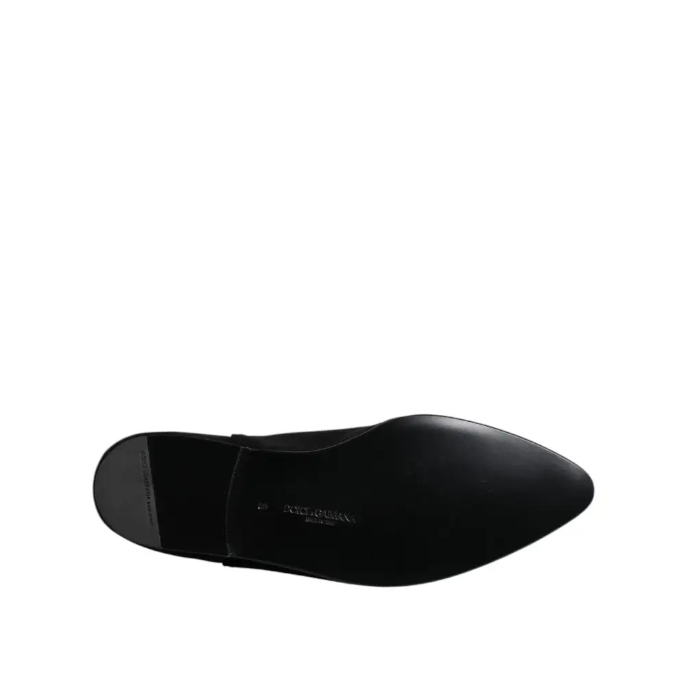 Dolce & Gabbana Schwarzer Samt verschönert Loafer Slip On Schuhe - EU43/US10