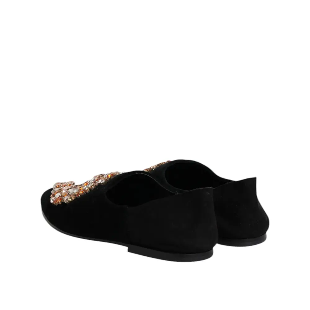 Dolce & Gabbana Schwarzer Samt verschönert Loafer Slip On Schuhe - EU43/US10