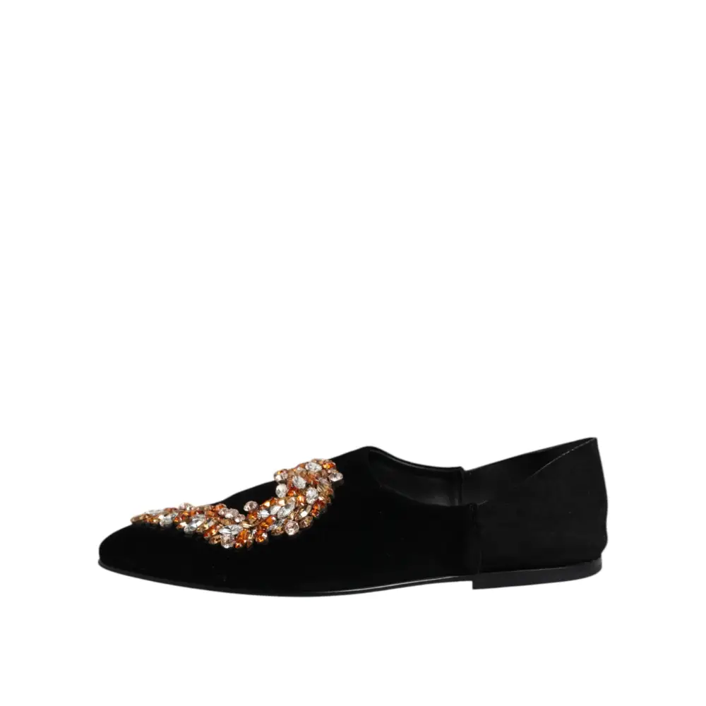 Dolce & Gabbana Schwarzer Samt verschönert Loafer Slip On Schuhe - EU43/US10
