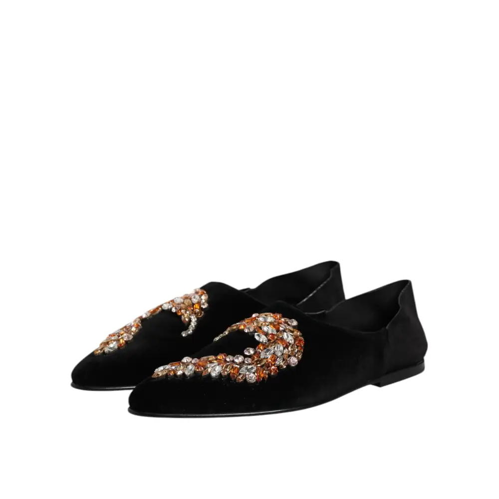 Dolce & Gabbana Schwarzer Samt verschönert Loafer Slip On Schuhe - EU43/US10