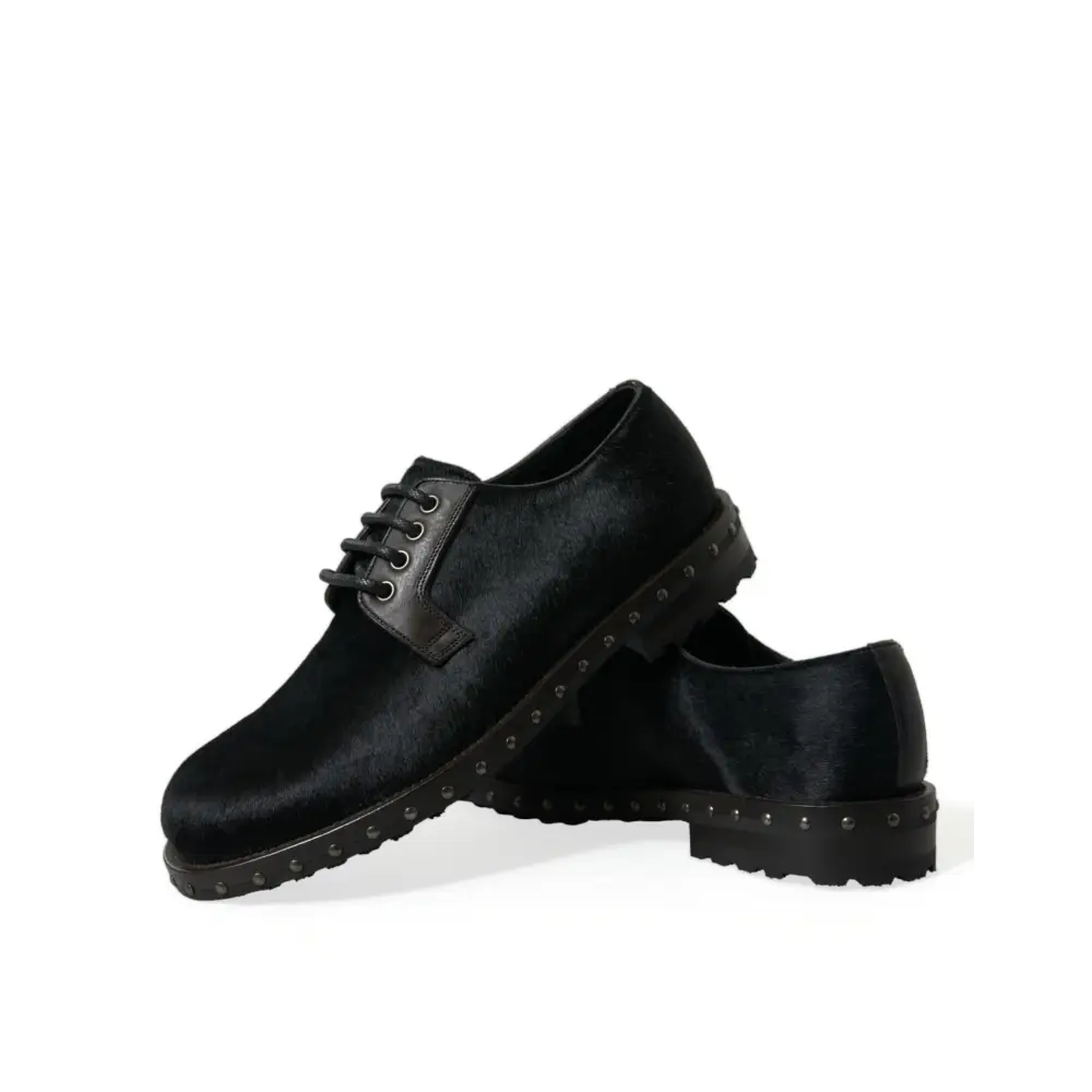 Dolce & Gabbana Schwarzer Stall Pelz Derby SAN PIETRO Kleid Schuhe - EU41/US8