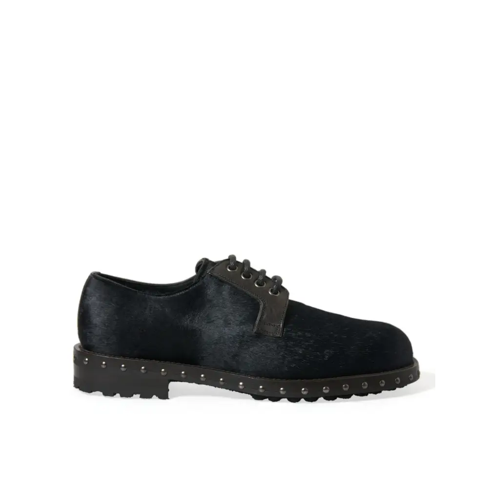 Dolce & Gabbana Schwarzer Stall Pelz Derby SAN PIETRO Kleid Schuhe - EU41/US8
