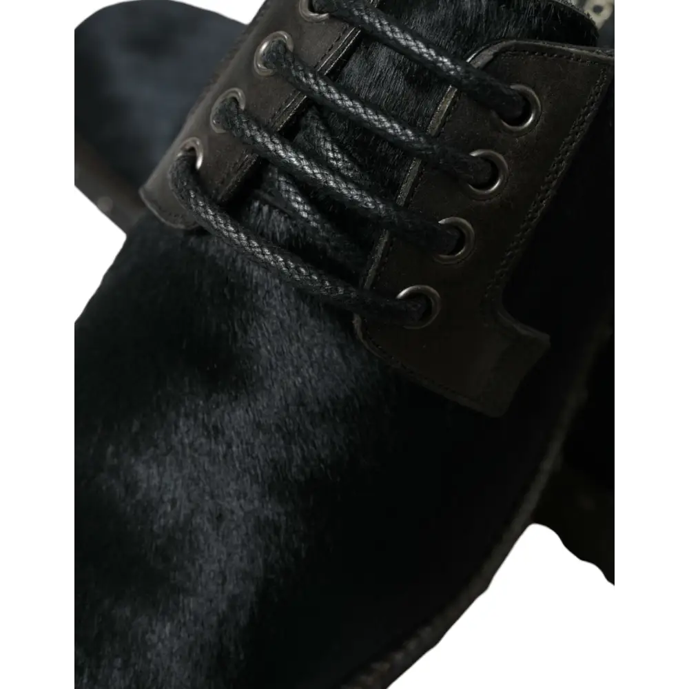 Dolce & Gabbana Schwarzer Stall Pelz Derby SAN PIETRO Kleid Schuhe