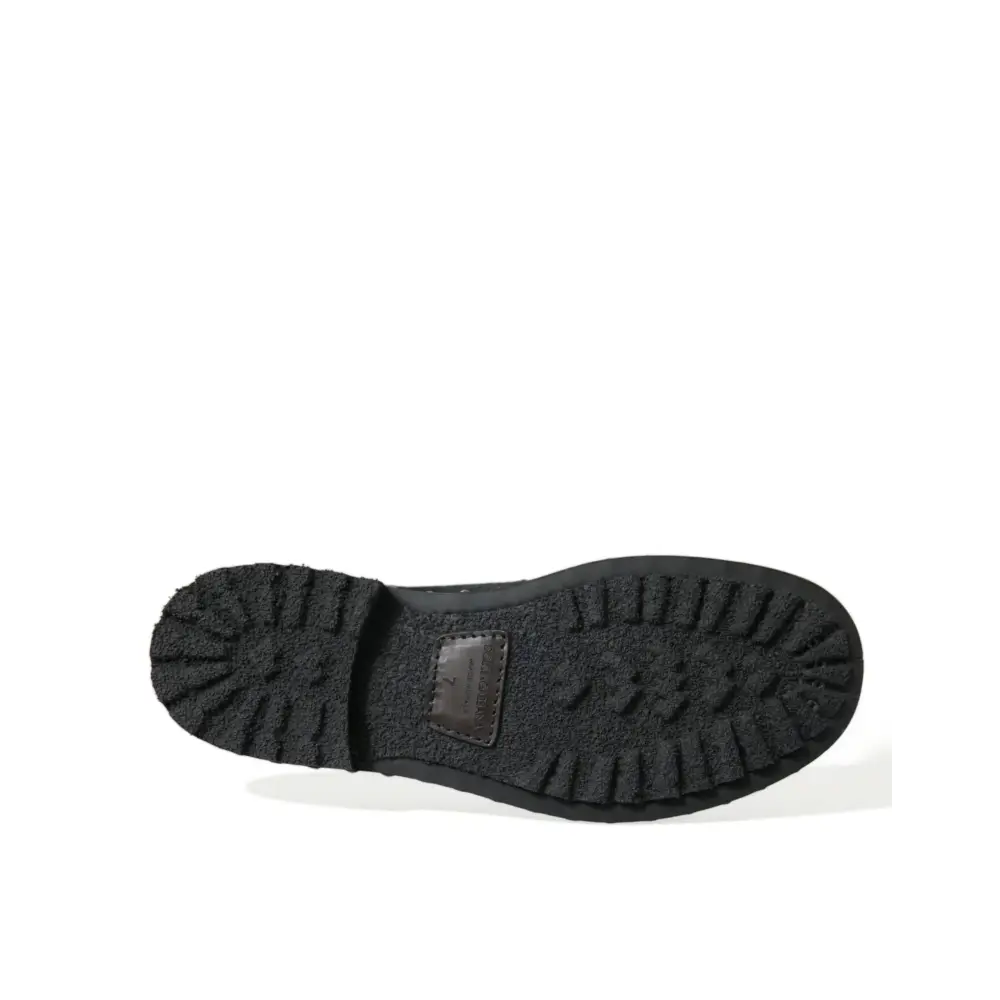 Dolce & Gabbana Schwarzer Stall Pelz Derby SAN PIETRO Kleid Schuhe