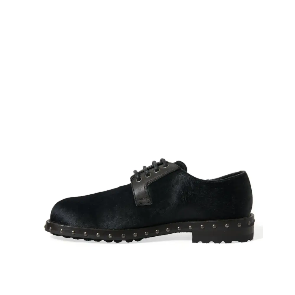 Dolce & Gabbana Schwarzer Stall Pelz Derby SAN PIETRO Kleid Schuhe