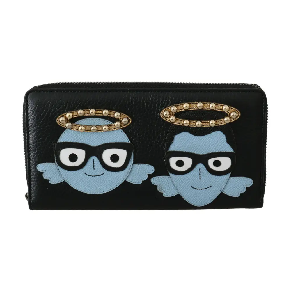 Dolce & Gabbana Schwarzes blaues Leder #DGFAMILY Zipper Continental Geldbörse