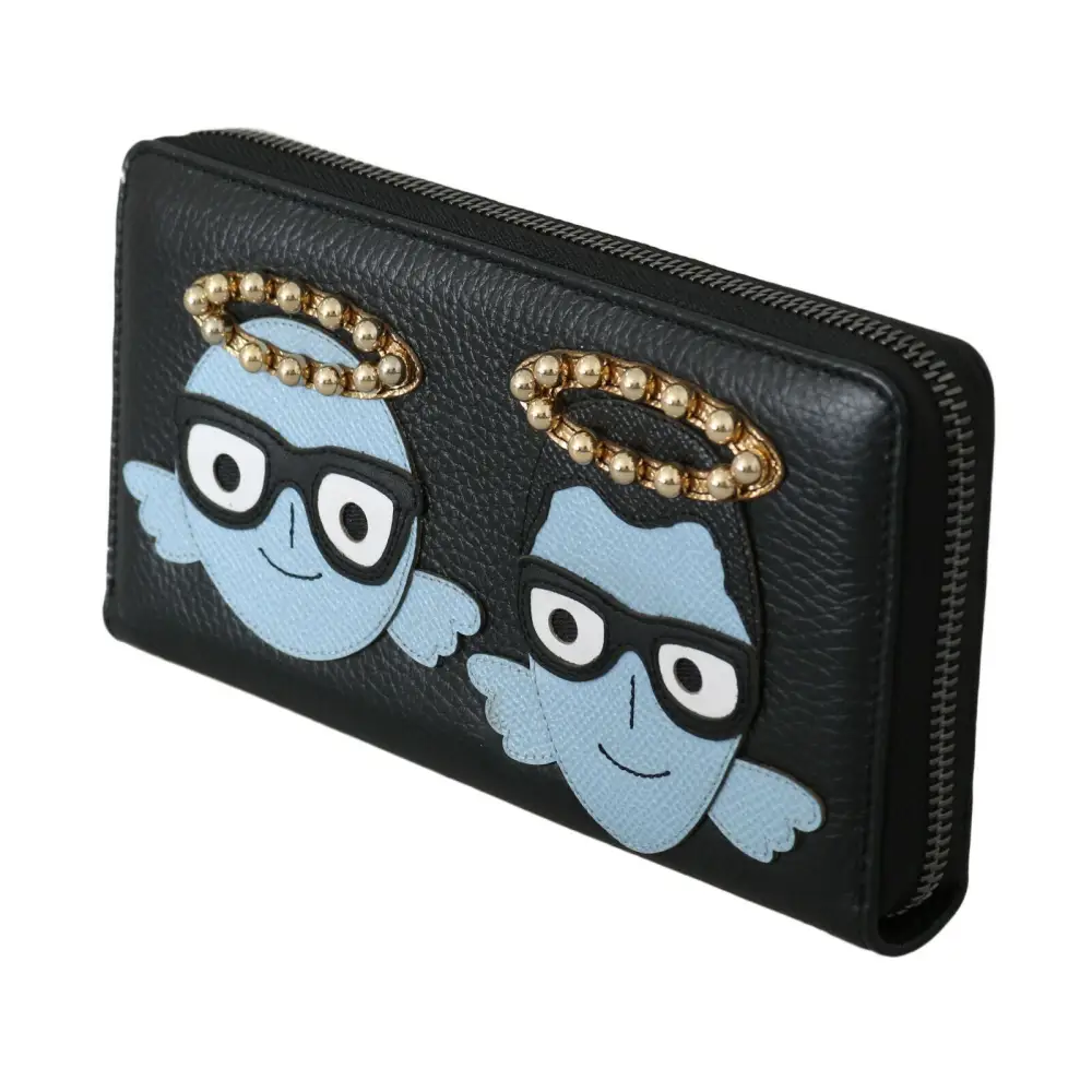 Dolce & Gabbana Schwarzes blaues Leder #DGFAMILY Zipper Continental Geldbörse