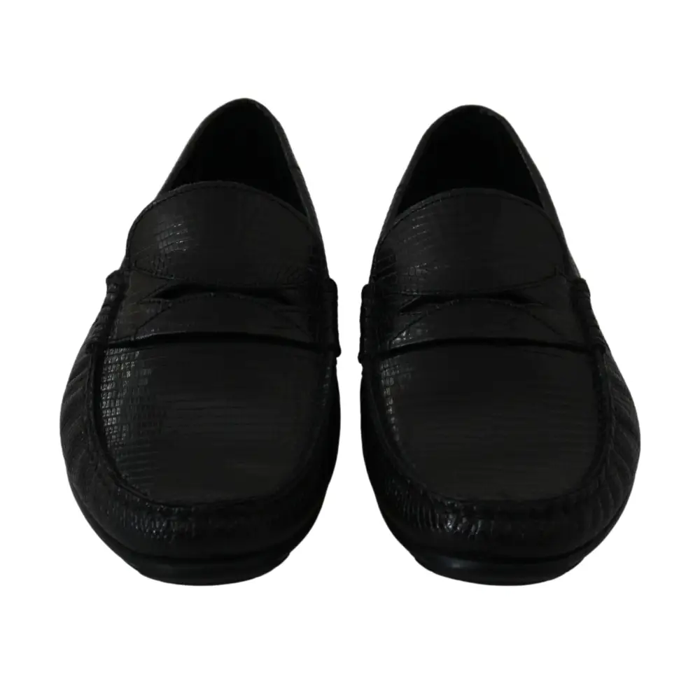 Dolce & Gabbana Schwarzes Eidechsenleder Flache Loafers Schuhe - EU39/US6