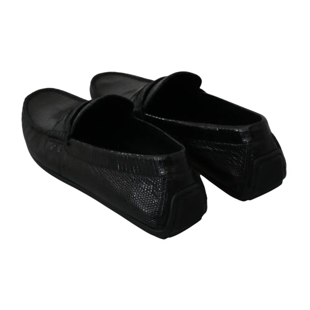 Dolce & Gabbana Schwarzes Eidechsenleder Flache Loafers Schuhe - EU39/US6