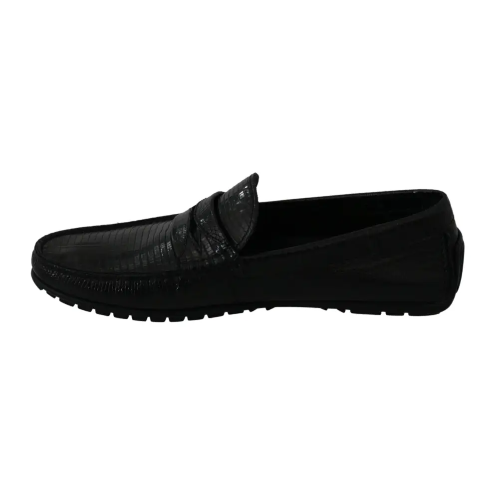 Dolce & Gabbana Schwarzes Eidechsenleder Flache Loafers Schuhe - EU39/US6