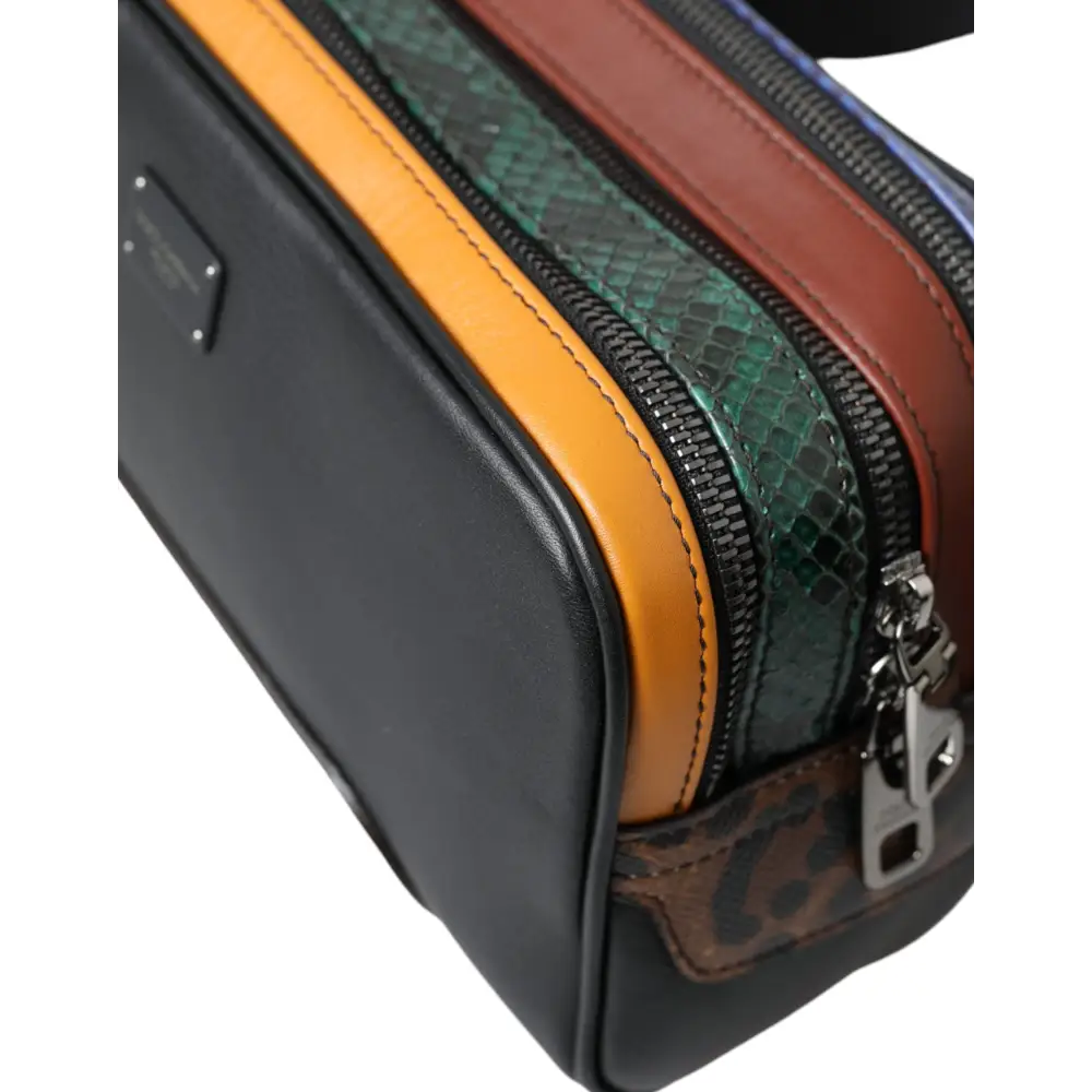 Dolce & Gabbana Schwarzes Exotenleder Logo Gürtel Taille Gürteltasche