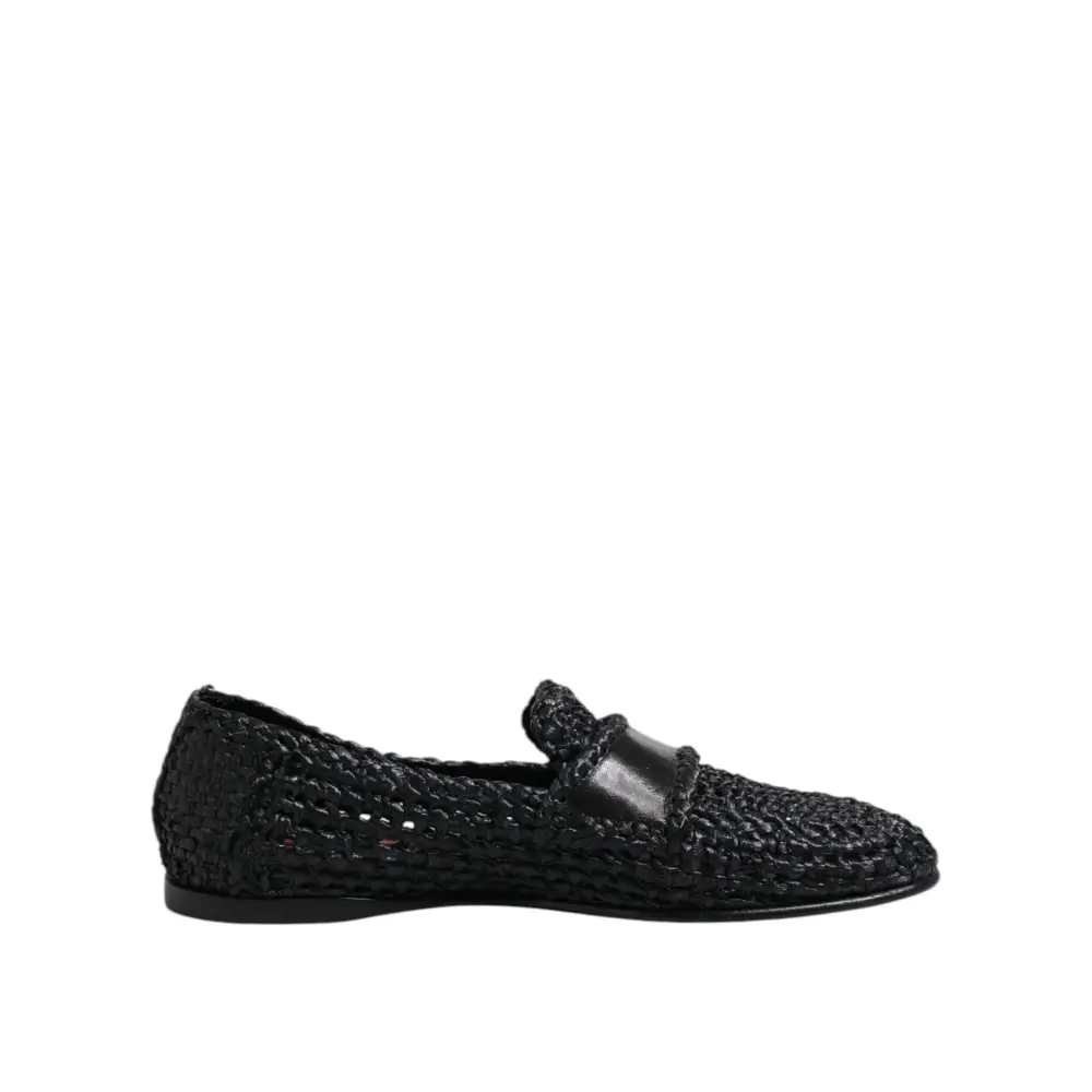 Dolce & Gabbana Schwarzes gewebtes Leder Slip On Loafers Männer Schuhe - EU39/US6